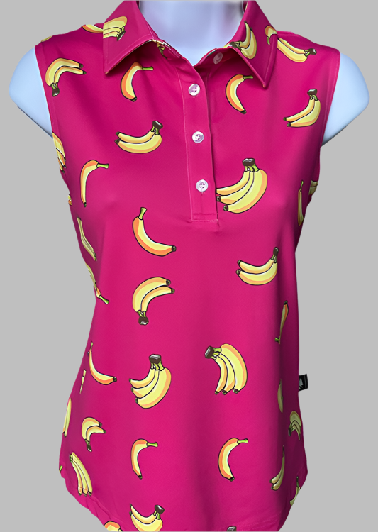 Gone Bananas Ladies Sleeveless Polo - Pink Glo